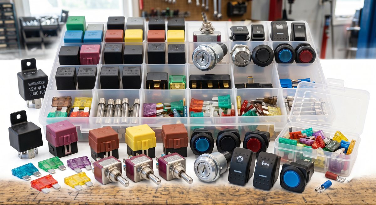 Automotive relays, switches, blade fuses and fusible links